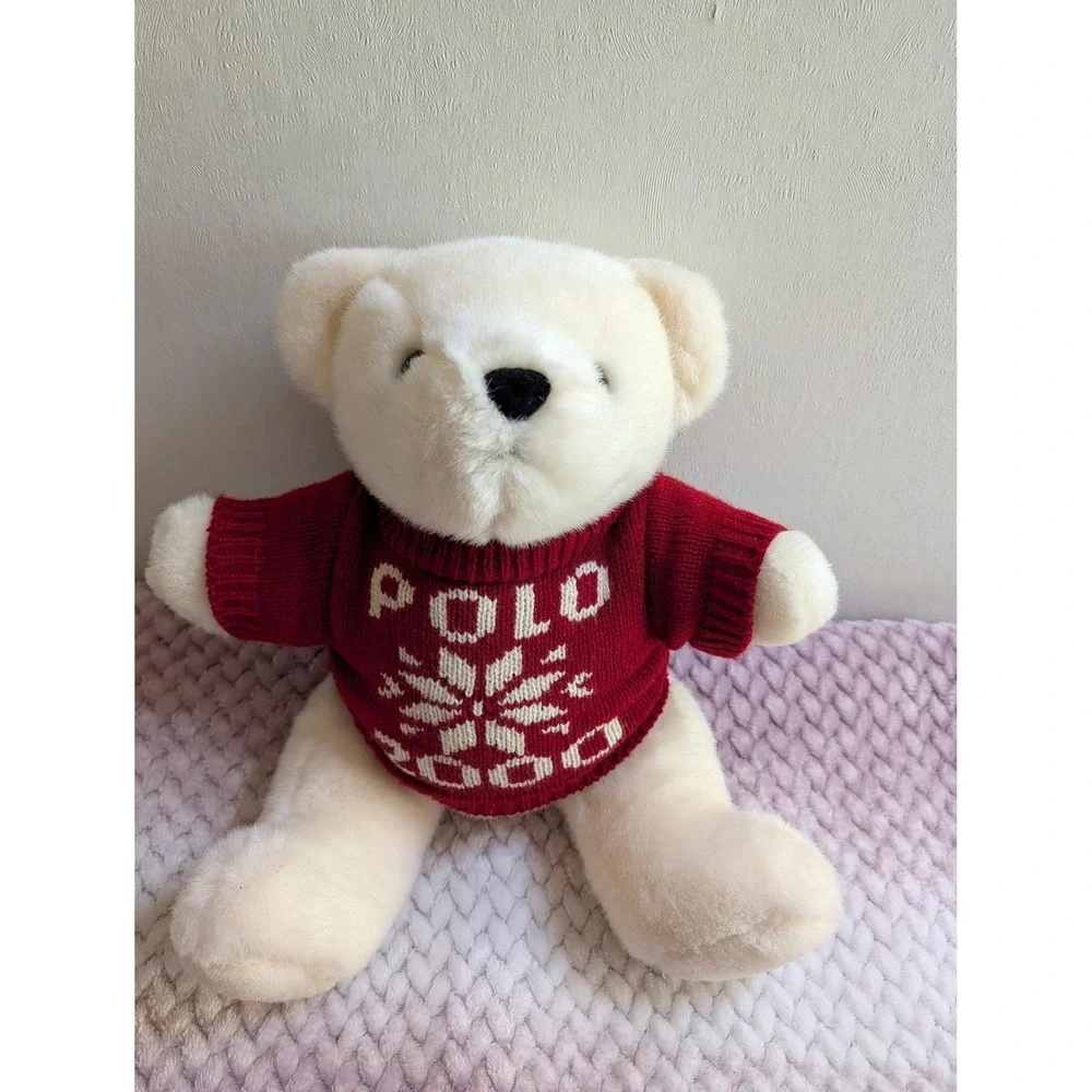 Vintage Ralph Lauren Polo Bear 1999 Red‎ Snowflake Sweater Polo 2000 Plush 17